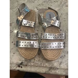 Sesto Silver Metallic Leather & Jute Ankle Strap Flat Espadrille sz 7 EUC